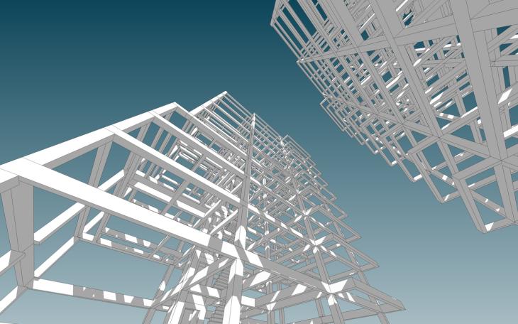 white scaffolding against a blue background 